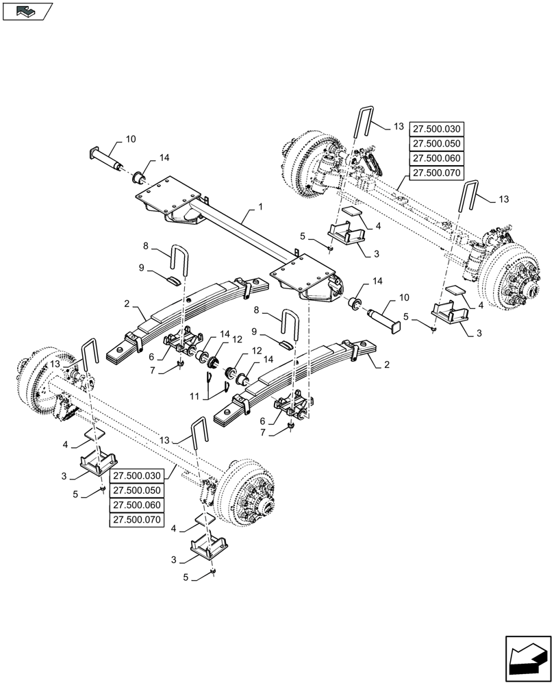 Схема запчастей Case IH LB324P - (27.500.080) - LARGE STEERED TANDEM AXLE, SUSPENSION (27) - REAR AXLE SYSTEM