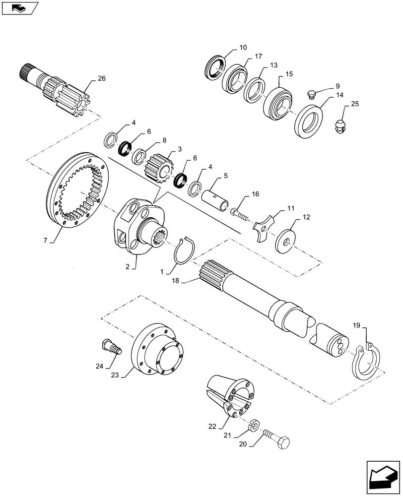 Схема запчастей Case IH MAXXUM 140 - (27.120.AF[02]) - VAR - 330331, 331331 - REAR HEAVY DUTY 98" BAR AXLES - GEARS AND AXLE SHAFT (27) - REAR AXLE SYSTEM