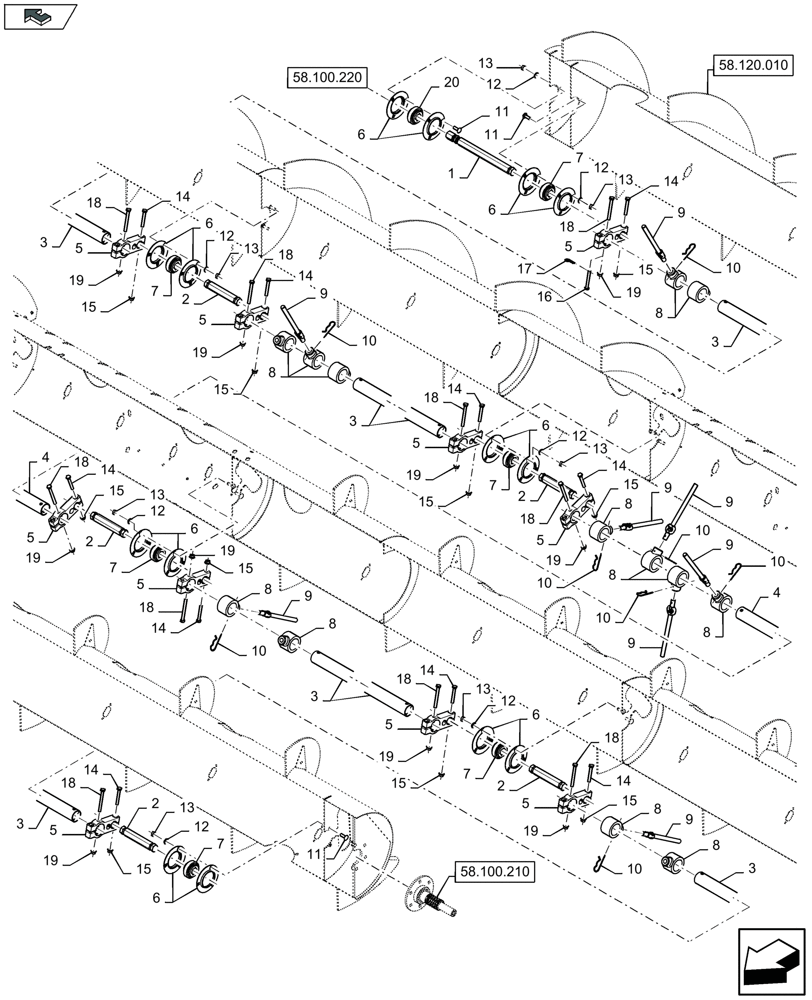 Схема запчастей Case IH 3050-25FT H - (58.120.020) - FEED AUGER, CRANK AXLE AND FINGERS - C954 (58) - ATTACHMENTS/HEADERS