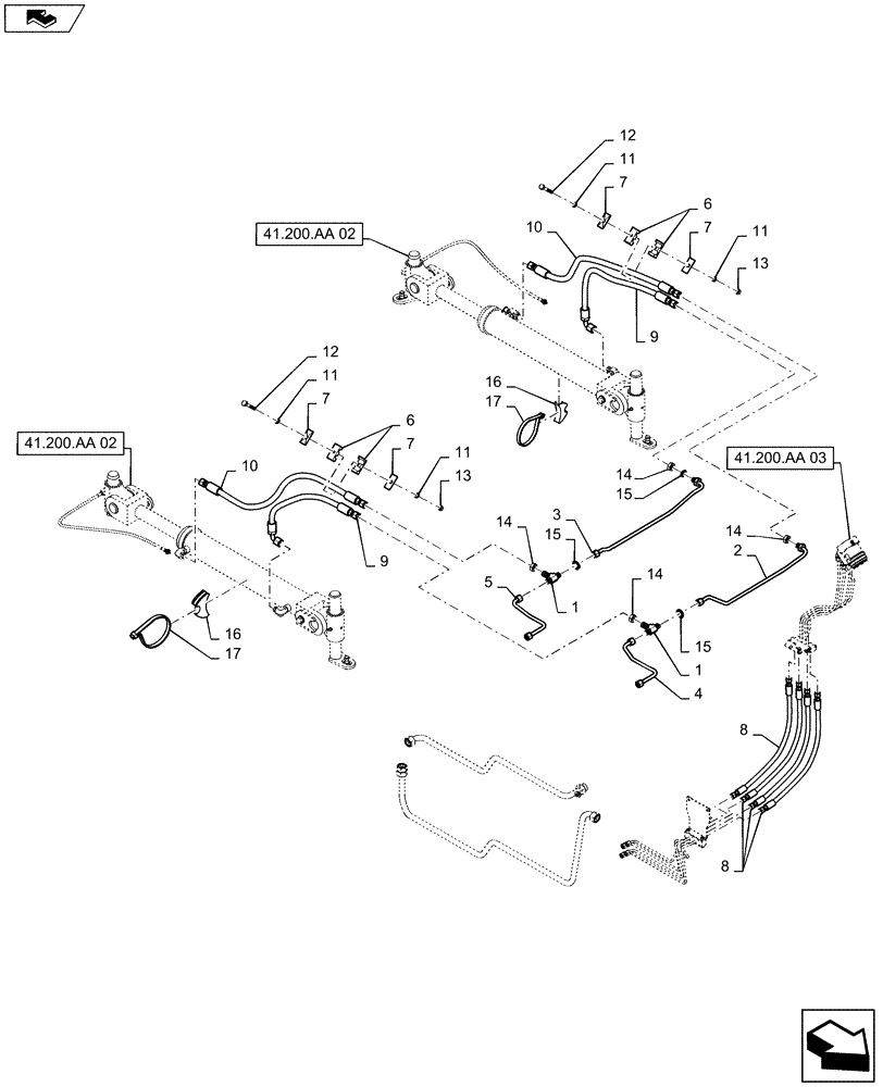 Схема запчастей Case IH STEIGER 500 - (41.200.AA[01]) - STEERING ASSY - HYDR LINES (41) - STEERING