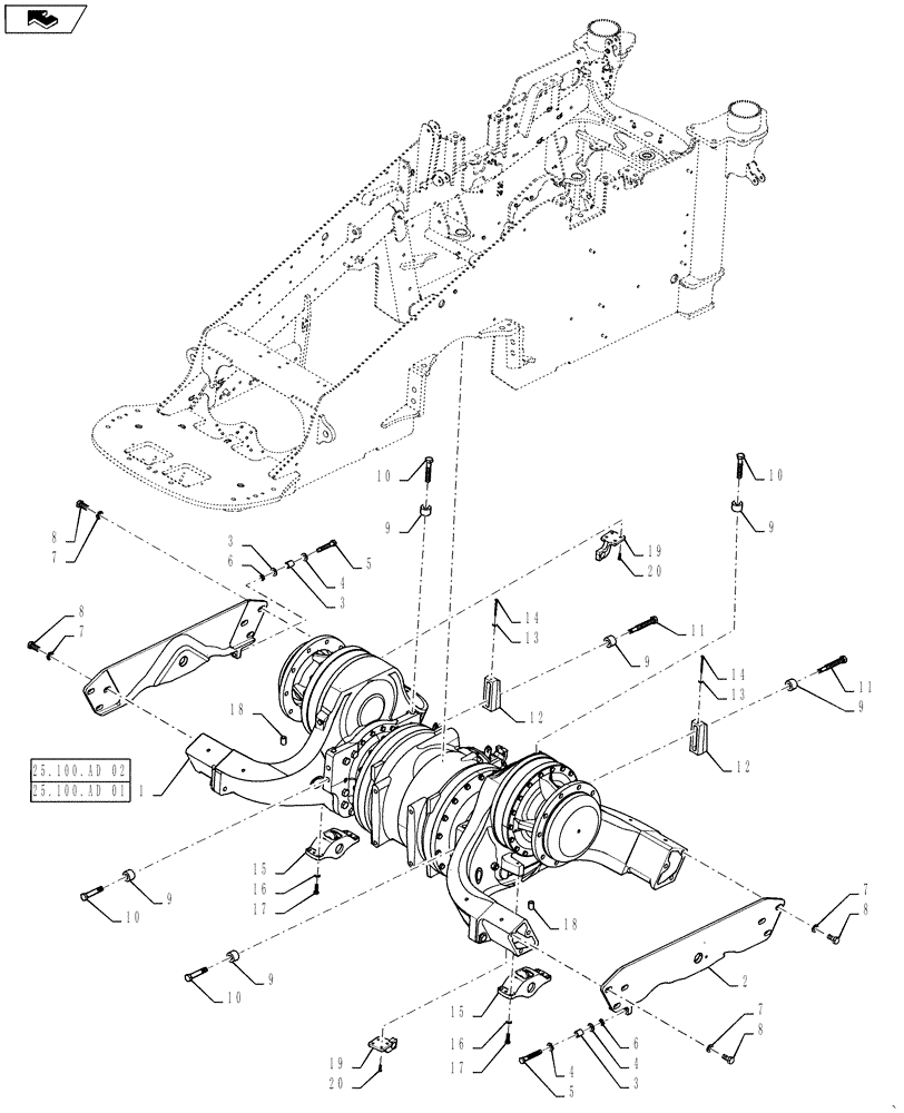 Схема запчастей Case IH STEIGER 400 - (25.100.AA[01]) - AXLE - MOUNTING - FRONT (25) - FRONT AXLE SYSTEM