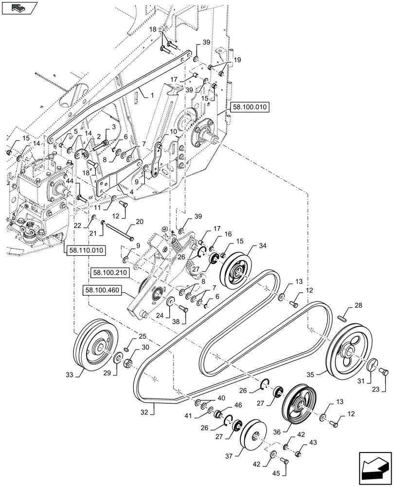 Схема запчастей Case IH 3050-25FT H - (58.100.410) - BELT DRIVE FOR CUTTERBAR - C955 (58) - ATTACHMENTS/HEADERS