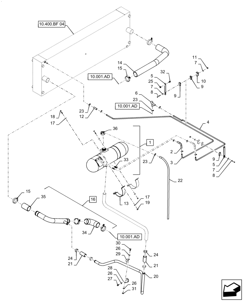 Схема запчастей Case IH 7230 - (10.400.AK[02]) - COOLING SYSTEM LINE, COOLANT EXPANSION RESERVOIR, 8230/9230 (10) - ENGINE