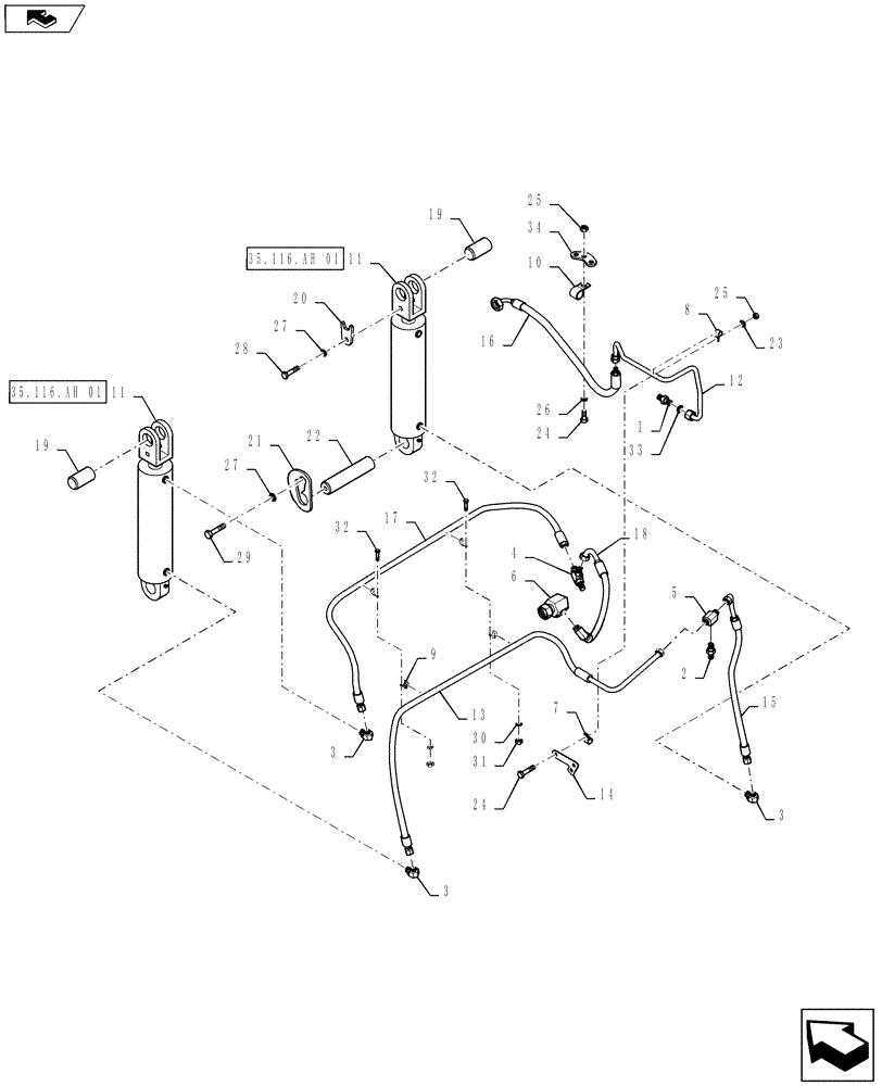 Схема запчастей Case IH STEIGER 500 - (35.116.AD[01]) - 3 POINT HITCH - HYDR LINES (35) - HYDRAULIC SYSTEMS