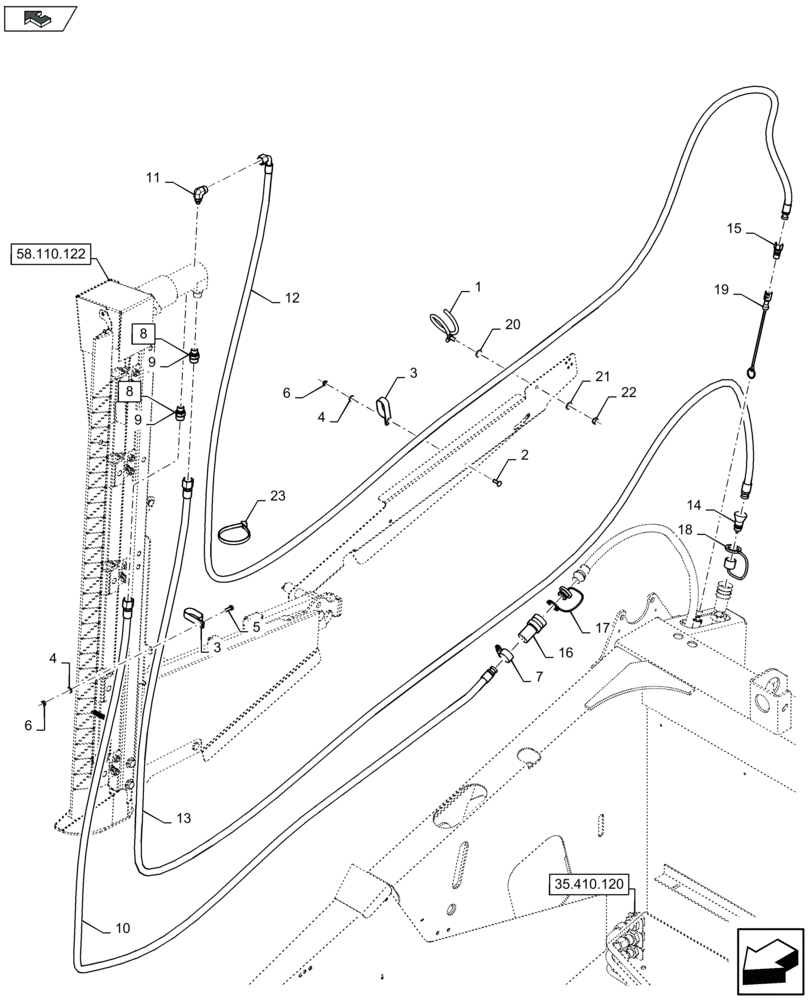 Схема запчастей Case IH 3050-22FT - (35.410.352) - HYDRAULICS FOR VERTICAL KNIVES, RIGHT-HAND SIDE COUPLING PARTS - D956 (35) - HYDRAULIC SYSTEMS