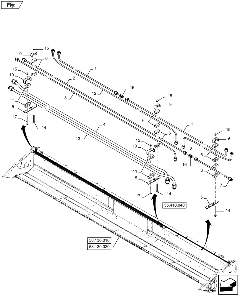 Схема запчастей Case IH 3050-25FT L - (35.410.010) - HYDRAULIC TUBES, UPPER BEAM, PRE-ASSEMBLY (35) - HYDRAULIC SYSTEMS
