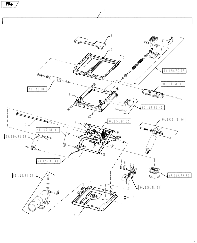 Схема запчастей Case IH STEIGER 500 - (90.124.AK[01]) - SEAT, AIR SUSPENSION - ASSY - DELUX SEMI-ACTIVE & LUXURY SEAT (90) - PLATFORM, CAB, BODYWORK AND DECALS