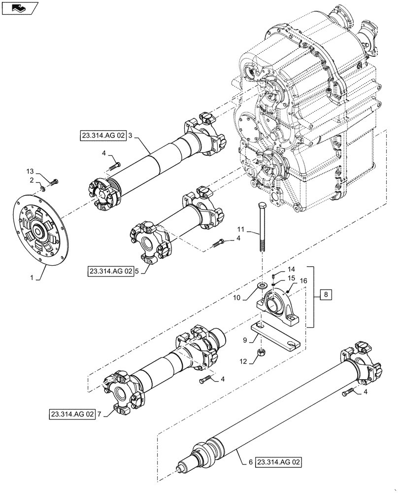 Схема запчастей Case IH STEIGER 500 - (23.314.AG[01]) - DRIVE SHAFT - ASSY (23) - FOUR WHEEL DRIVE SYSTEM