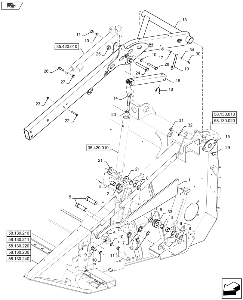Схема запчастей Case IH 3050-35FT - (58.105.010) - REEL LIFT SYSTEM, LEFT-HAND SIDE (58) - ATTACHMENTS/HEADERS