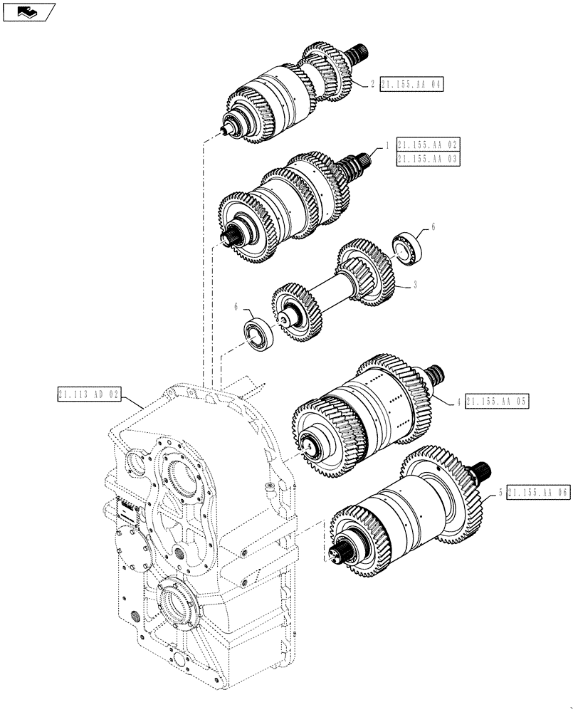 Схема запчастей Case IH STEIGER 500 - (21.155.AA[01]) - TRANSMISSION - POWER SHIFT - SHAFT ASSEMBLIES AND CLUTCHES, PS4, 8C AND 8.5C (21) - TRANSMISSION
