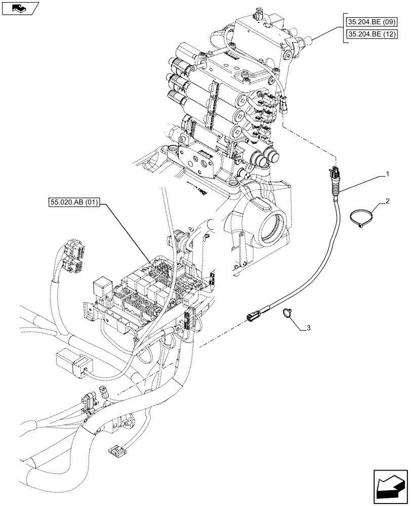 Схема запчастей Case IH FARMALL 115U - (55.100.DP) - VAR - 332844 - REMOTE CONTROL VALVE, HARNESS - W/ DIVERTER (55) - ELECTRICAL SYSTEMS