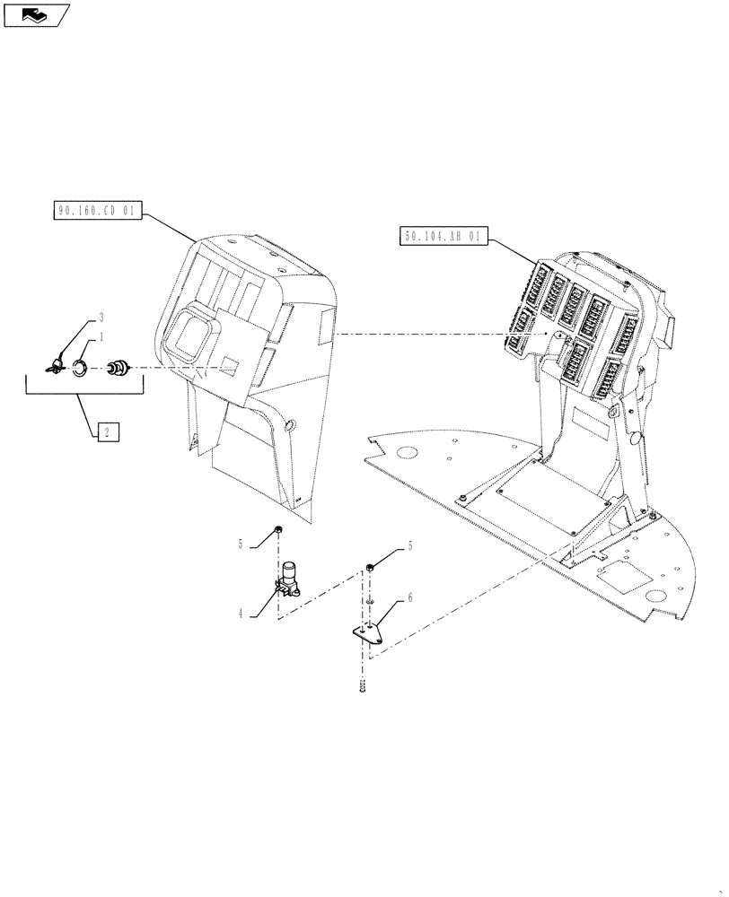 Схема запчастей Case IH STEIGER 500 - (90.160.CD[02]) - FRONT CONSOLE SWITCHES - IGNITION & DIMMER (90) - PLATFORM, CAB, BODYWORK AND DECALS