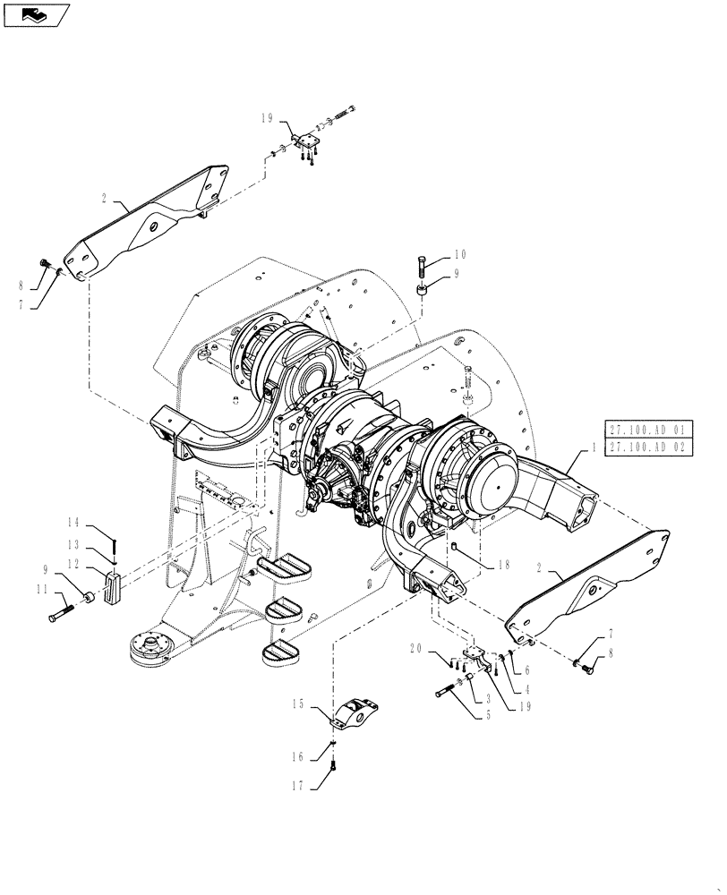 Схема запчастей Case IH STEIGER 500 - (27.100.AK[01]) - AXLE - MOUNTING - REAR (27) - REAR AXLE SYSTEM