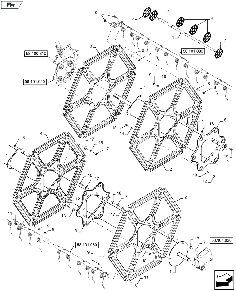 Схема запчастей Case IH 3050-25FT L - (58.101.050) - REEL DISCS (58) - ATTACHMENTS/HEADERS