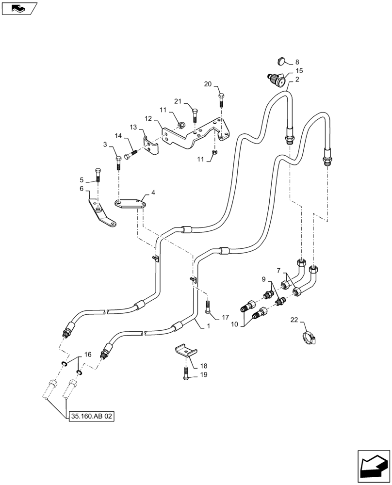 Схема запчастей Case IH MAXXUM 140 - (35.160.AB[03]) - VAR - 331814 - 2 FRONT COUPLERS FOR INTEGRATED FRONT HPL FROM MID MOUNT VALVES - PIPES (35) - HYDRAULIC SYSTEMS