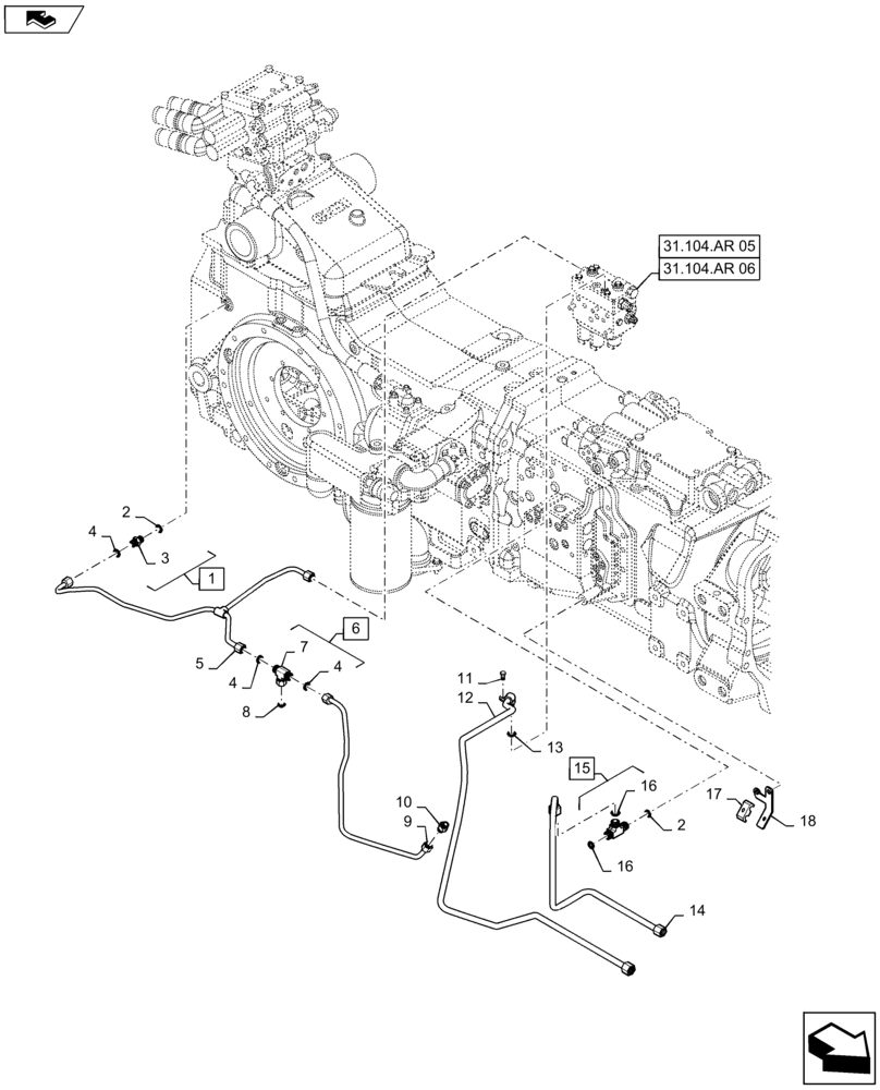 Схема запчастей Case IH MAXXUM 140 - (31.104.AW[04]) - HYDRAULIC PUMP 80 L/MIN FD FOR SPS - PTO LUBRICATION PIPES (31) - IMPLEMENT POWER TAKE OFF