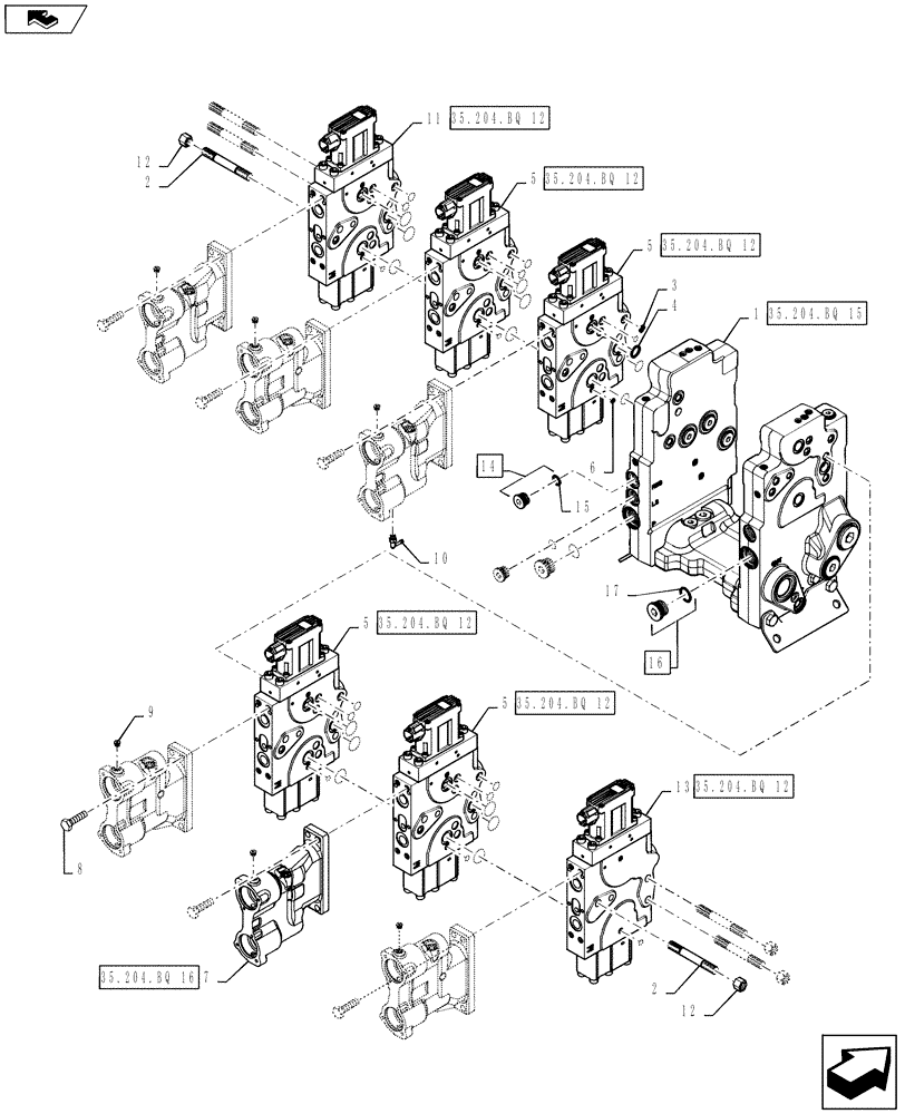 Схема запчастей Case IH STEIGER 500 - (35.204.BQ[08]) - AUXILIARY CONTROL VALVE - 6 SPOOL (35) - HYDRAULIC SYSTEMS