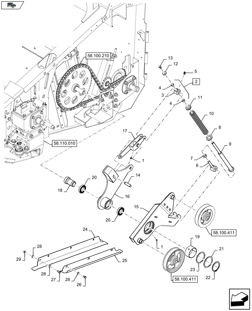 Схема запчастей Case IH 3050-30FT - (58.100.461) - BELT DRIVE FOR CUTTERBAR, TENSIONING ARM - SPRING ASSEMBLIES - F956961 (58) - ATTACHMENTS/HEADERS
