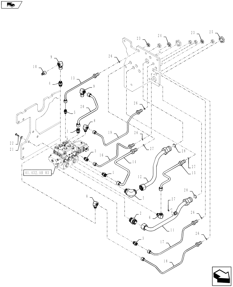 Схема запчастей Case IH STEIGER 500 - (41.432.AB[01]) - AUTOGUIDANCE - VALVE, VALVE FITTINGS, & PLUMBING (41) - STEERING