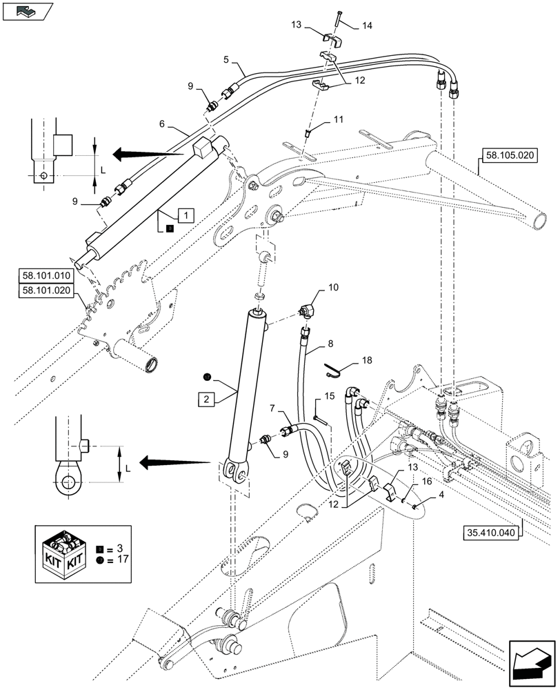 Схема запчастей Case IH 3050-20FT - (35.420.020) - HYDRAULICS FOR REEL ARM MOVEMENT, RIGHT-HAND SIDE (35) - HYDRAULIC SYSTEMS