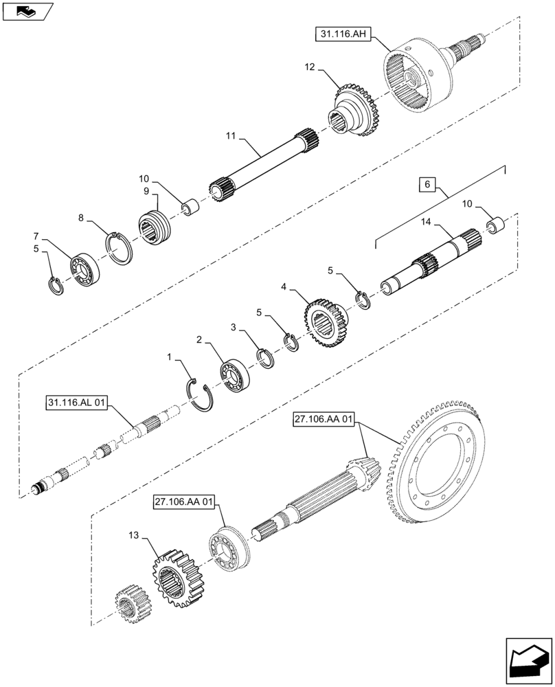 Схема запчастей Case IH MAXXUM 120 - (31.104.BA[01]) - VAR - 332802, 743679 - GROUND SPEED PTO - SHAFTS AND GEARS (31) - IMPLEMENT POWER TAKE OFF