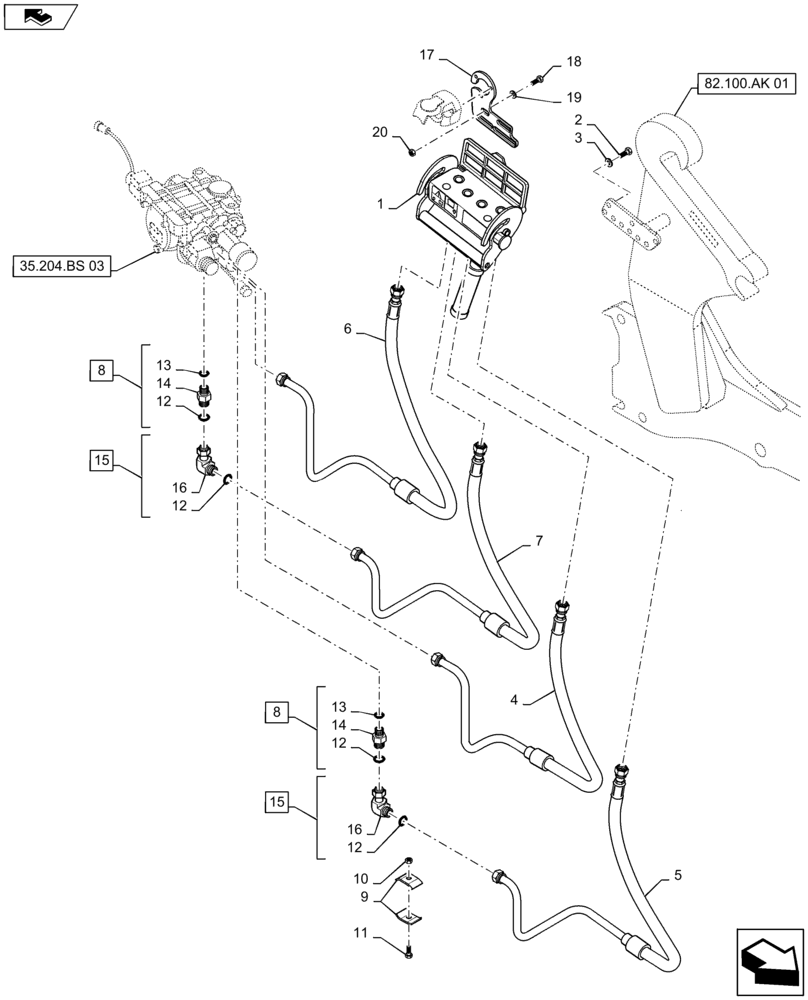 Схема запчастей Case IH MAXXUM 140 - (35.701.AD[02]) - VAR - 332821, 334821, 743702 - EUROPEAN LOADER READY -FAST-FITTING CONNECTION AND PIPES (35) - HYDRAULIC SYSTEMS