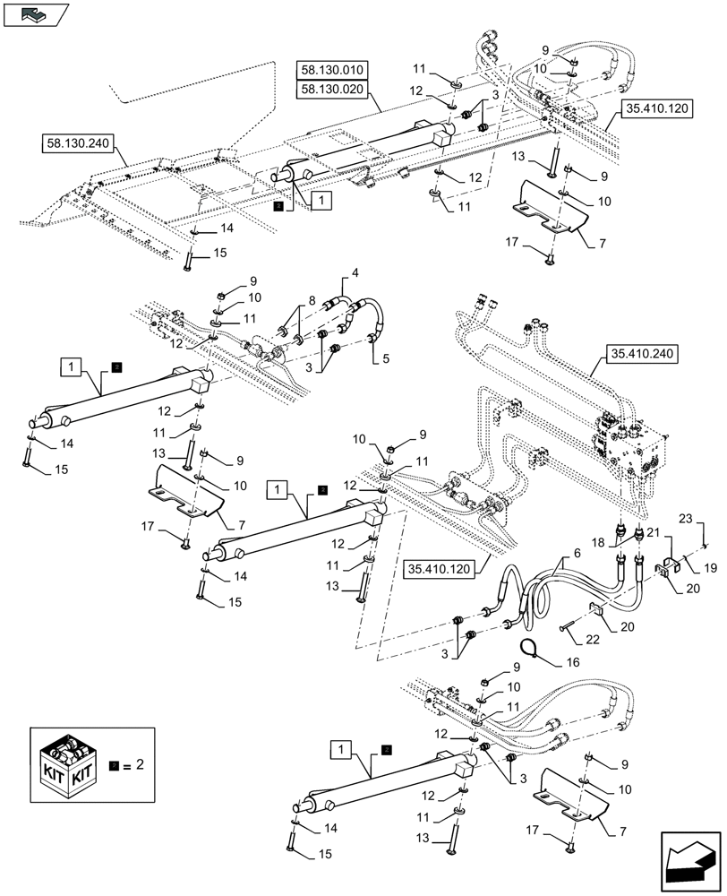 Схема запчастей Case IH 3050-16FT - (35.410.220) - HYDRAULICS FOR ADJUSTABLE FLOOR - CYLINDERS - C077 (35) - HYDRAULIC SYSTEMS
