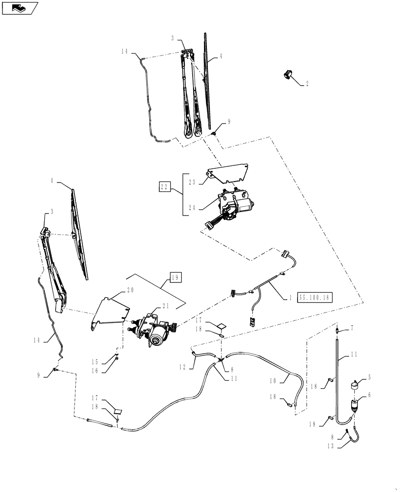 Схема запчастей Case IH STEIGER 500 - (55.518.AZ[05]) - WIPER - LOWER FRONT & PLUMBING, LUXURY CAB (55) - ELECTRICAL SYSTEMS