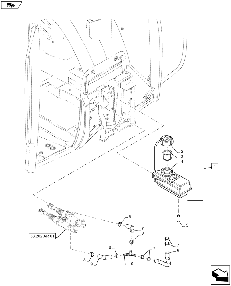 Схема запчастей Case IH MAXXUM 140 - (33.202.AN) - VAR - 330658, 331658, 331659, 333679 + STD - BRAKE FLUID TANK (33) - BRAKES & CONTROLS