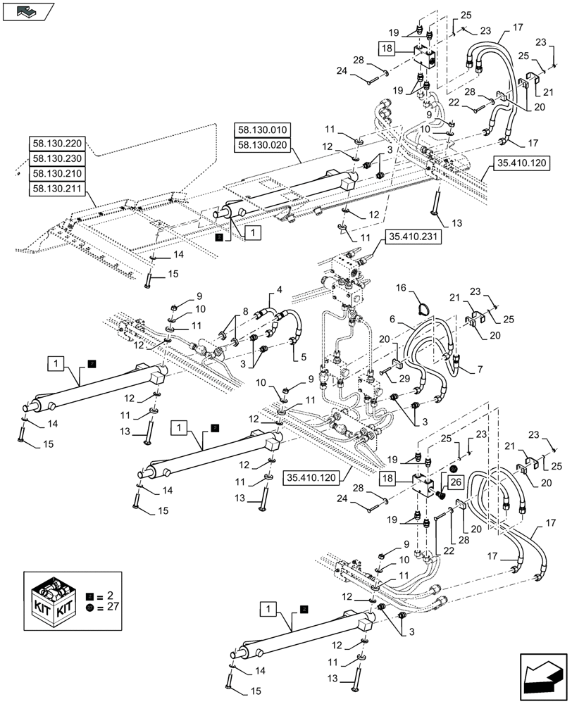 Схема запчастей Case IH 3050-30FT - (35.410.211) - HYDRAULICS FOR ADJUSTABLE FLOOR - CYLINDERS - F942974 (35) - HYDRAULIC SYSTEMS