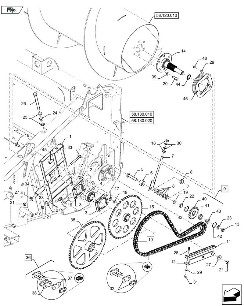 Схема запчастей Case IH 3050-18FT - (58.100.210) - AUGER DRIVE, DRIVE CHAIN - LEFT-HAND SUPPORT (58) - ATTACHMENTS/HEADERS