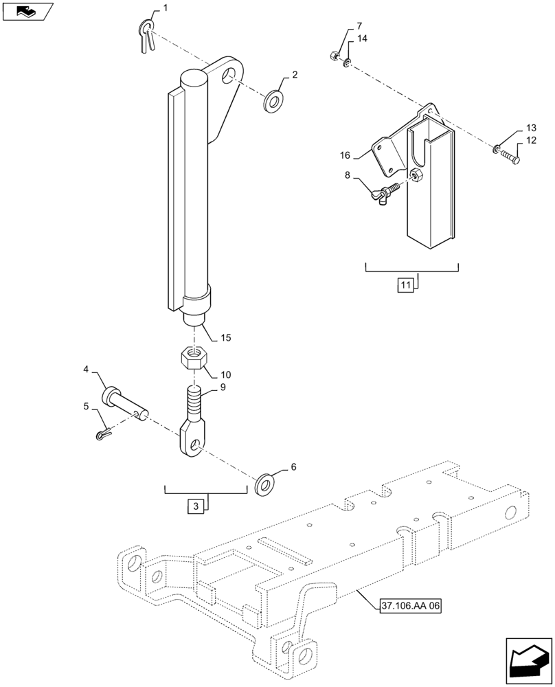 Схема запчастей Case IH MAXXUM 110 - (37.106.AA[07]) - VAR - 331945 - APUH - AUTOMATIC PICKUP HITCH WITH HYDRAULIC PUSH BACK WITH SWINGING DRAWBAR - TIE ROD (37) - HITCHES, DRAWBARS & IMPLEMENT COUPLINGS