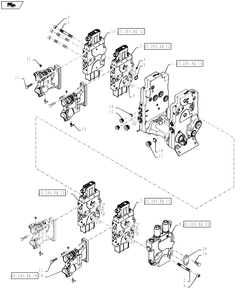 Схема запчастей Case IH STEIGER 500 - (35.204.BQ[03]) - AUXILIARY CONTROL VALVE - 4 SPOOL, W/ THREE POINT HITCH (35) - HYDRAULIC SYSTEMS
