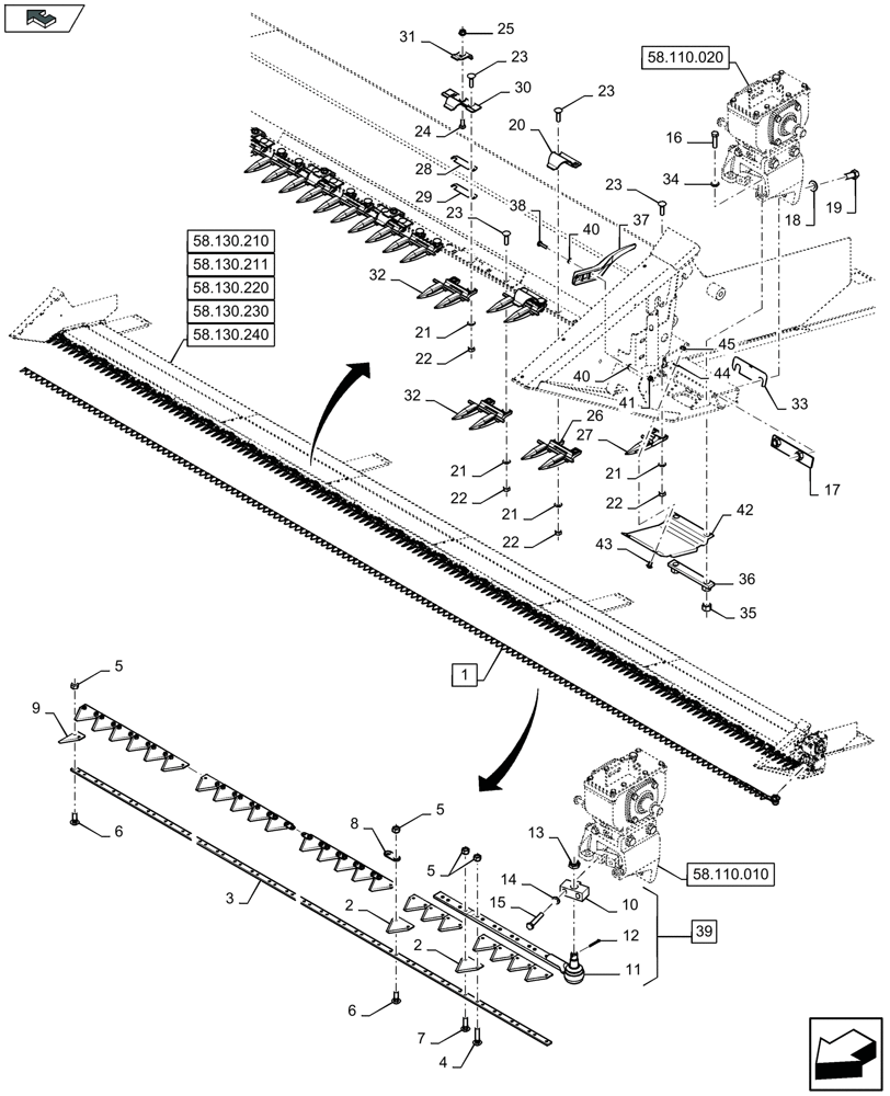 Схема запчастей Case IH 3050-20FT - (58.110.031) - CUTTERBAR - D982 (58) - ATTACHMENTS/HEADERS