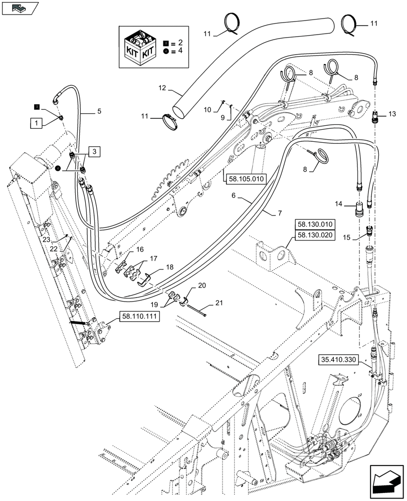 Схема запчастей Case IH 3050-25FT H - (35.410.341) - HYDRAULICS FOR VERTICAL KNIVES, LEFT-HAND SIDE COUPLING PARTS - F944955 (35) - HYDRAULIC SYSTEMS