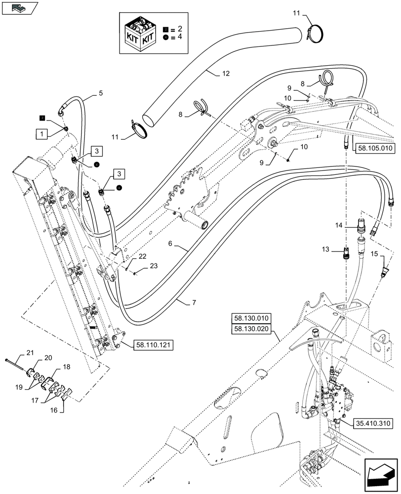 Схема запчастей Case IH 3050-35FT - (35.410.351) - HYDRAULICS FOR VERTICAL KNIVES, RIGHT-HAND SIDE COUPLING PARTS - F944955 (35) - HYDRAULIC SYSTEMS