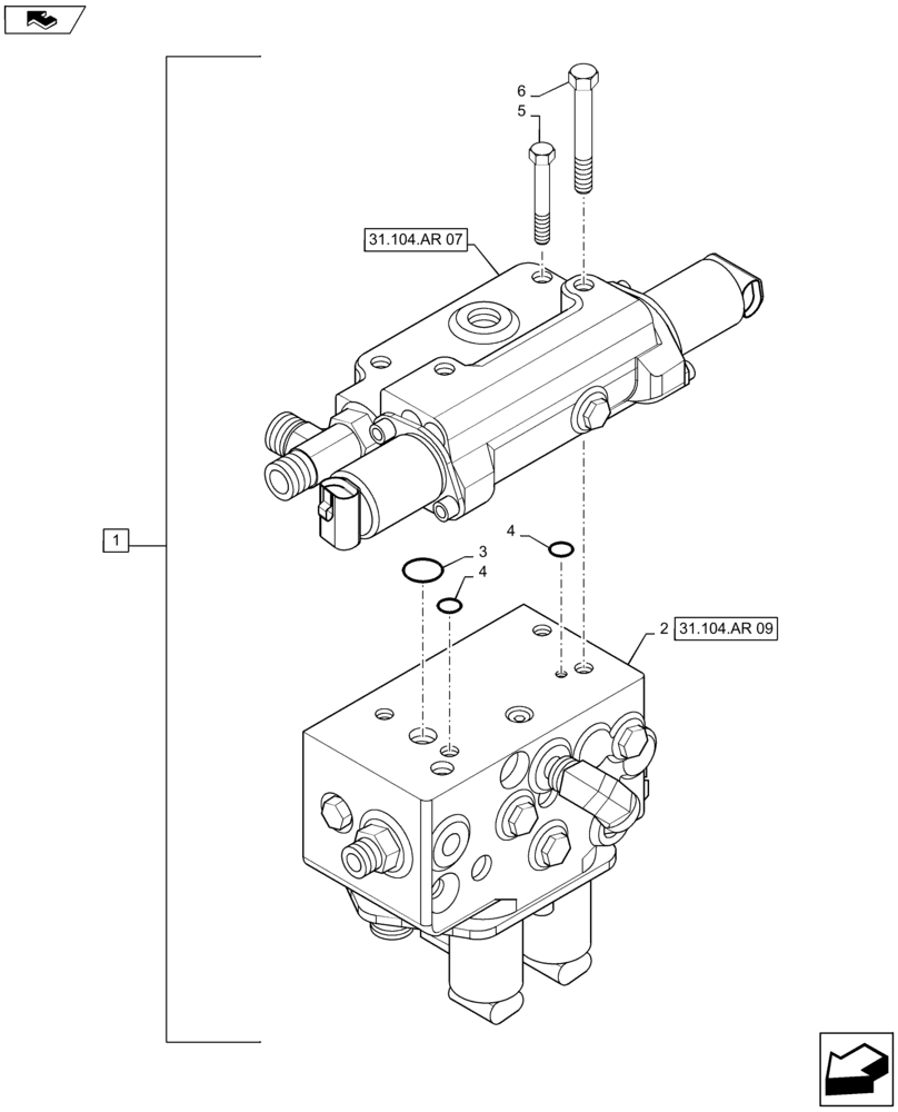 Схема запчастей Case IH MAXXUM 115 - (31.104.AR[06]) - ELECTROHYDRAULIC CONTROL VALVE FOR 40E AND 50KM/H TRANSMISSION LESS CREEPER (31) - IMPLEMENT POWER TAKE OFF