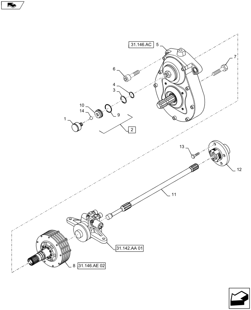 Схема запчастей Case IH MAXXUM 140 - (31.146.AE[01]) - VAR - 333648, 334648, 335648, 332647, 333647, 743700 - INTEGRATED FRONT HPL WITH PTO - PTO AND CLUTCH (31) - IMPLEMENT POWER TAKE OFF