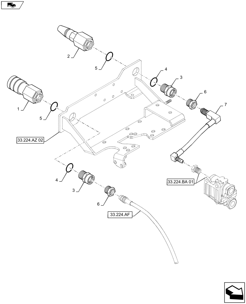 Схема запчастей Case IH MAXXUM 120 - (33.224.AQ[02]) - VAR - 332737 - PNEUMATIC TRAILER BRAKE (UK) - QUICK HITCH AND PIPES (33) - BRAKES & CONTROLS