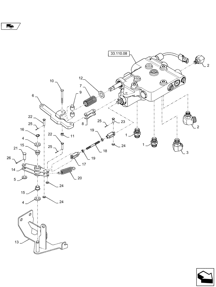 Схема запчастей Case IH STEIGER 500 - (33.110.BK[03]) - PARKING BRAKE - VALVE ASSEMBLY AND FITTINGS, TOW/PARK BRAKE - WHEELED (EUROPE) (33) - BRAKES & CONTROLS