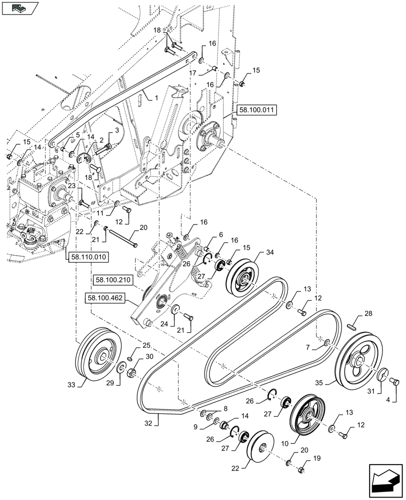 Схема запчастей Case IH 3050-25FT H - (58.100.412) - BELT DRIVE FOR CUTTERBAR - D962 (58) - ATTACHMENTS/HEADERS