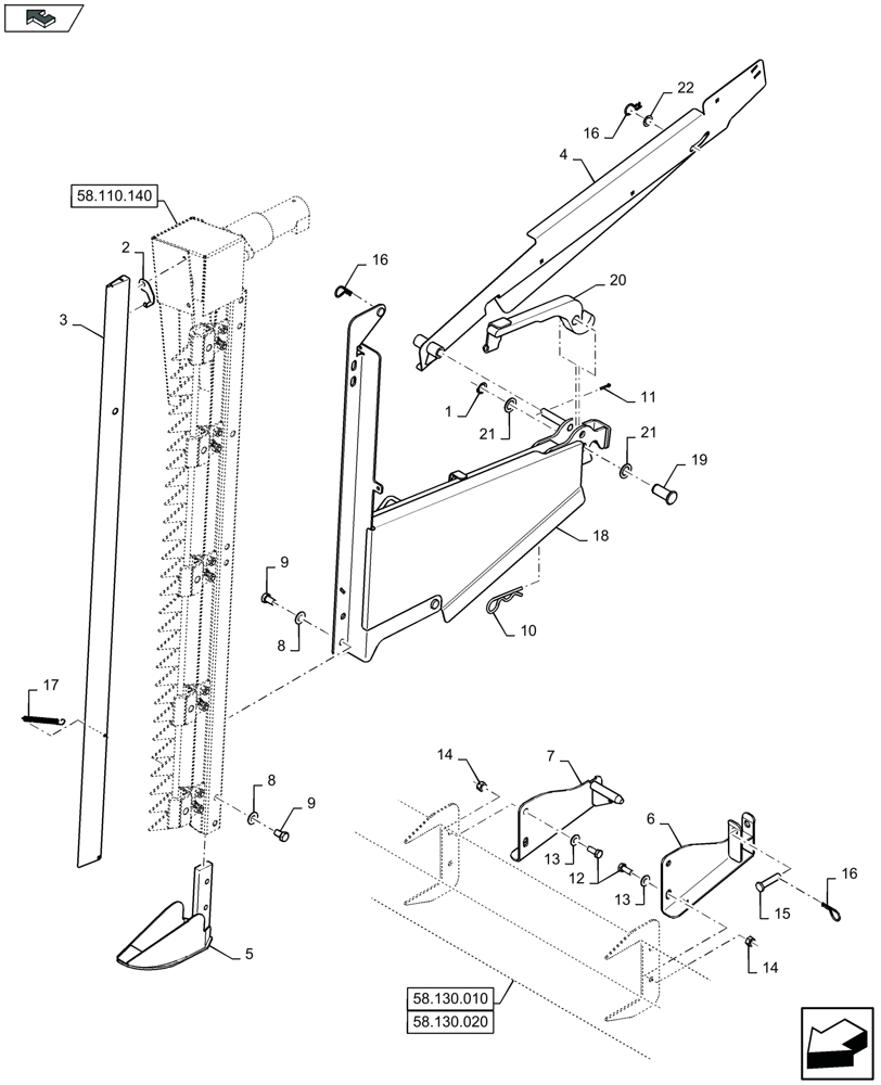 Схема запчастей Case IH 3050-18FT - (58.110.122) - VERTICAL KNIFE - RH - D956 (58) - ATTACHMENTS/HEADERS