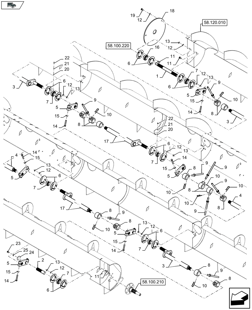 Схема запчастей Case IH 3050-25FT H - (58.120.021) - FEED AUGER, CRANK AXLE AND FINGERS - D955 (58) - ATTACHMENTS/HEADERS