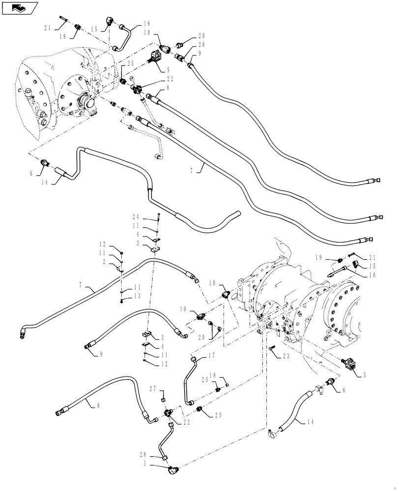 Схема запчастей Case IH STEIGER 500 - (35.733.AA[04]) - FRONT AXLE LUBRICATION - 315 / 425 AXLE SERIES - W/DIFF LOCK (35) - HYDRAULIC SYSTEMS
