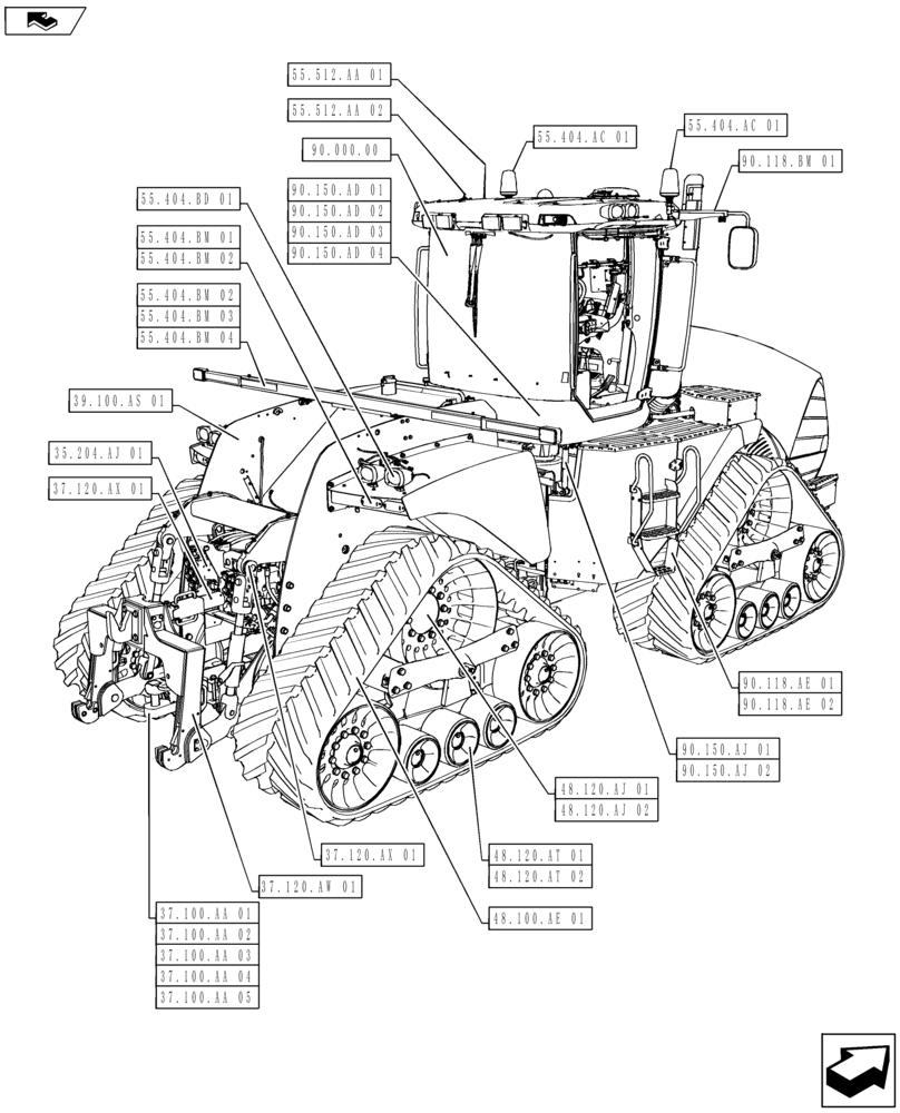 Схема запчастей Case IH STEIGER 350 - (00.000.02[01]) - PICTORIAL INDEX - MAIN SECTIONS - REAR VIEW (00) - GENERAL & PICTORIAL INDEX