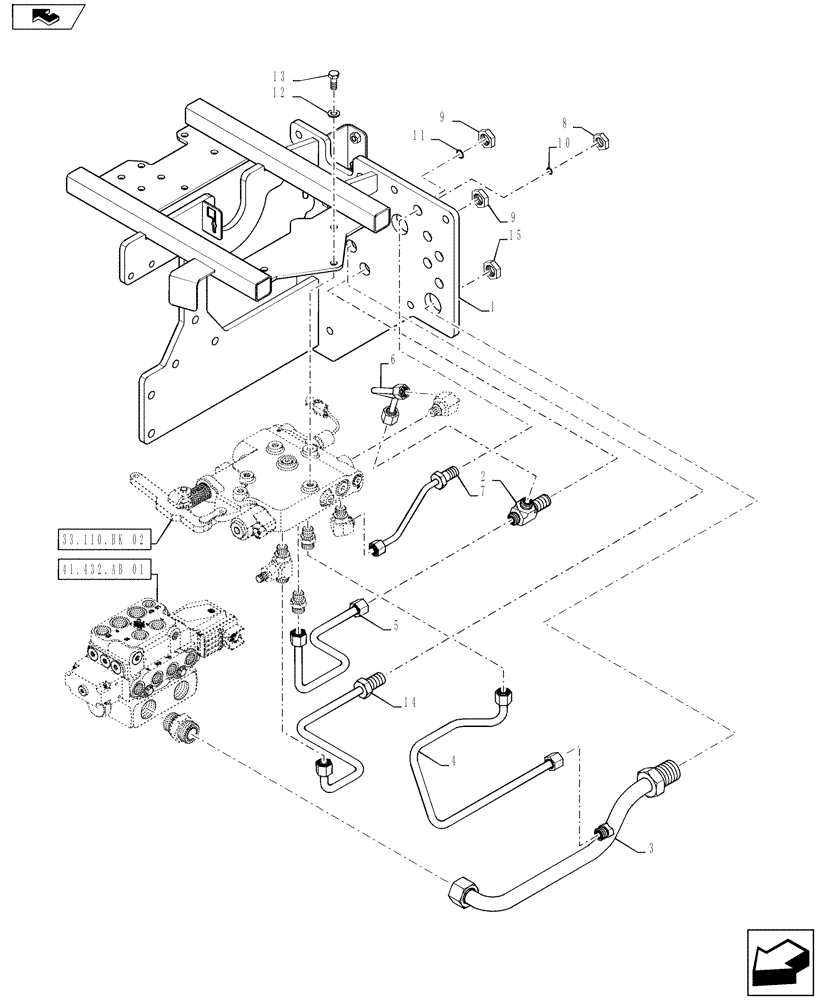 Схема запчастей Case IH STEIGER 400 - (33.110.BJ[01]) - PARKING BRAKE - HYDR LINES - HYDRAULICS - NORTH AMERICA (33) - BRAKES & CONTROLS