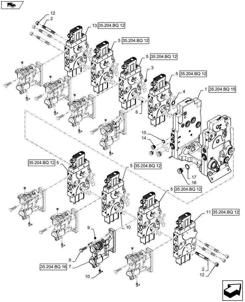 Схема запчастей Case IH STEIGER 500 - (35.204.BQ[10]) - AUXILIARY CONTROL VALVE - 8 SPOOL, W/ TRAILER BRAKES (35) - HYDRAULIC SYSTEMS