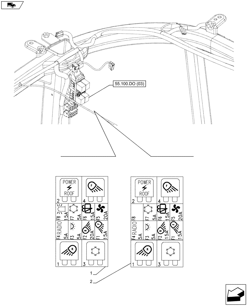 Схема запчастей Case IH FARMALL 115C - (90.108.AA[06]) - VAR - 391754, 336754 - FUSE BOX, DECAL, CAB ROOF (90) - PLATFORM, CAB, BODYWORK AND DECALS