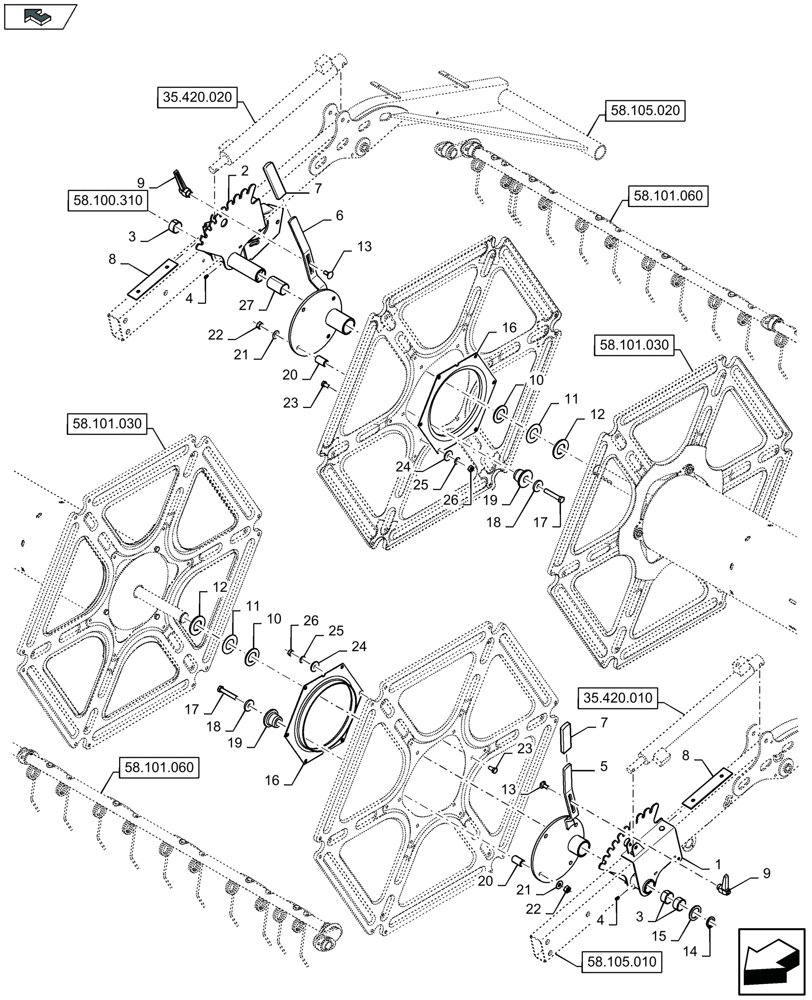 Схема запчастей Case IH 3050-35FT - (58.101.010) - REEL SUPPORTS (58) - ATTACHMENTS/HEADERS