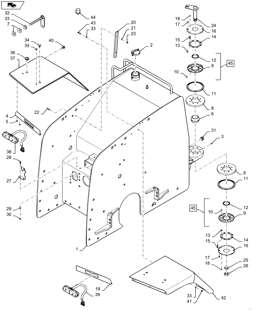 Схема запчастей Case IH STEIGER 485 - (09-45) - REAR FRAME, QUADTRAC TRACTOR (09) - CHASSIS